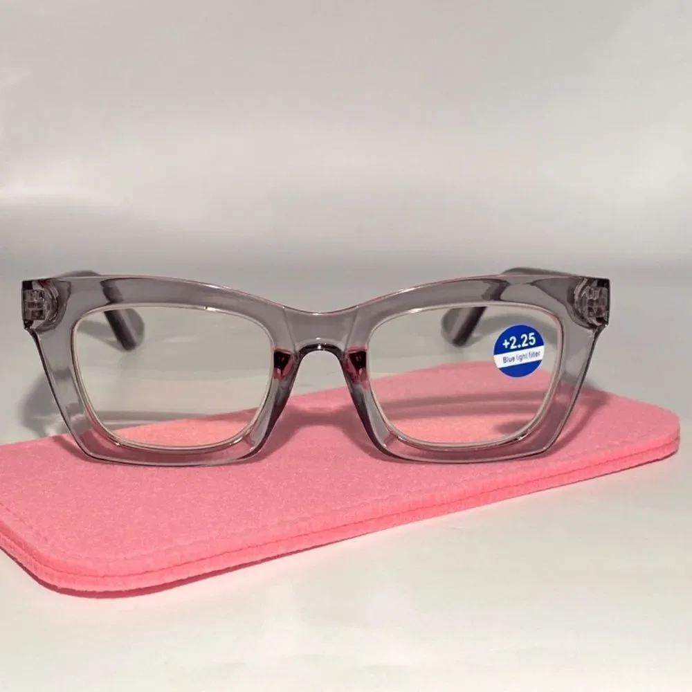 1178 Gretchen Reading Glasses 2.5 Square Clear Grey Oversize NWT